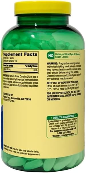 Calcium Citrate 600 mg Spring Valley