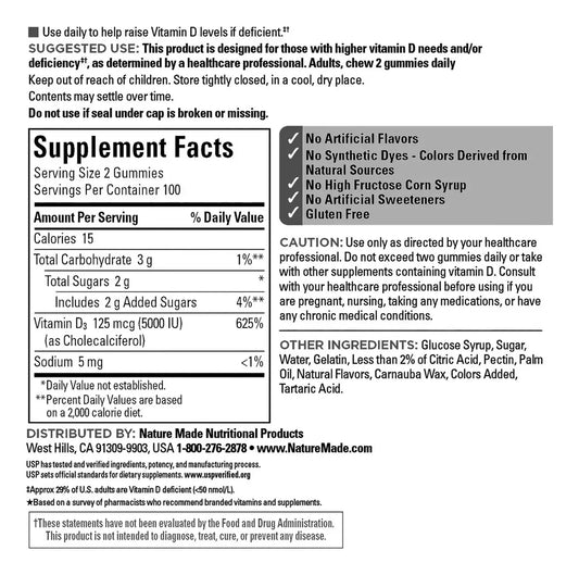 Nature Made Gummies Vitamina D3 5000 IU (125 mcg)
