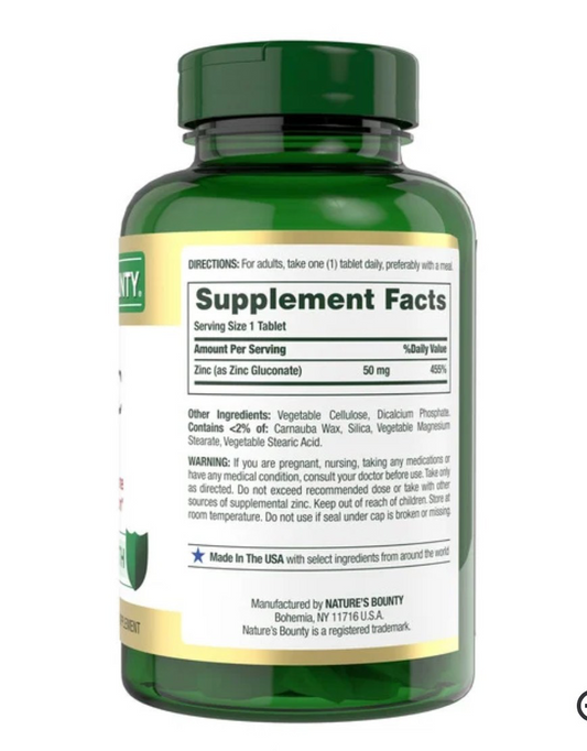 Zinc 50 mg – Nature’s Bounty (400 Tablets)