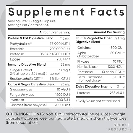 Sports Research Digestive Enzymes Plant-Based 90 cápsulas