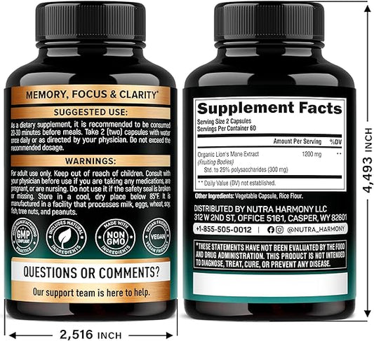 Nutra Harmony Lion’s Mane Supplement – Extra Strength