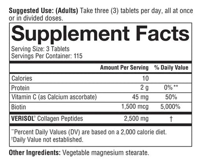 Youtheory Verisol Collagen Colágeno con Biotina y Antioxidantes 345 tabletas