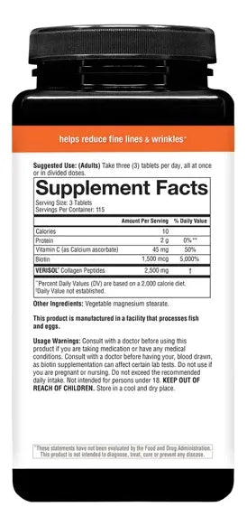 Youtheory Verisol Collagen Colágeno con Biotina y Antioxidantes 345 tabletas